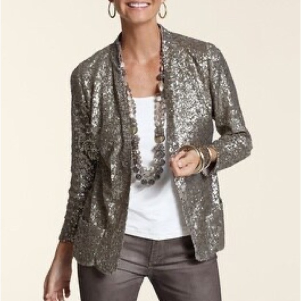 Chico’s all over sequin jacket plus size XL metallic pewter